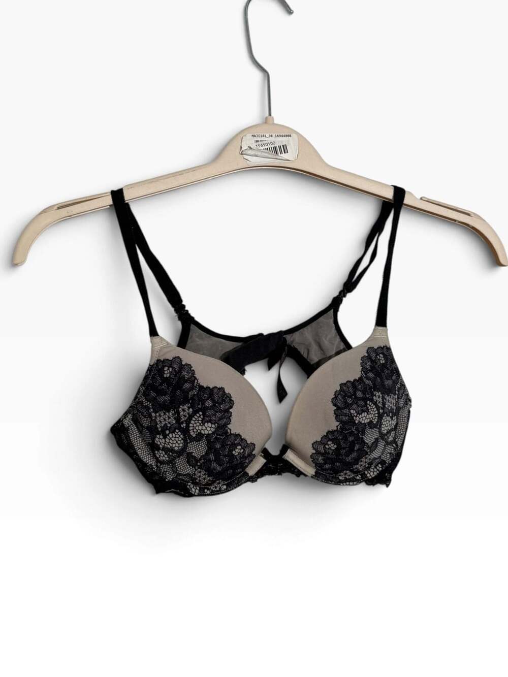 Victorias Secret Dream Angels Push Up Bra Black Lace Beige 34A Gothic Coquette
